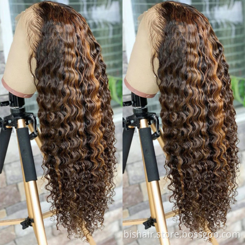 Wholesale Highlight Bundles Deep Wave Brazilian Hair Weave Ombre Bundles Remy P4-27 Brown Deep Curly Hair Remy Pre Plucked Women